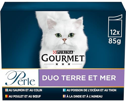 Gourmet - Les Duos : Saumon-Colin, Poisson de l'Océan-Thon, Poulet-Bœuf, Dinde-Agneau - 12x85g - Lot de 6