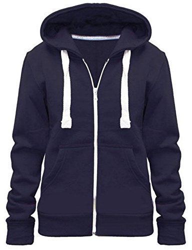 Parsa Fashions Ladies Plain Zip Up Hoodie Womens Fleece Hooded Top Long Sleeves Front Pockets Soft Stretchable Comfortable (Navy/XL UK-14)