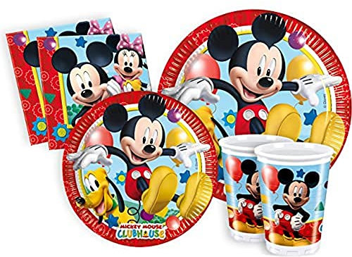 Ciao Y2496 – Party-Set Mickey Mouse Clubhouse für 8 Personen (44 Teile: 8 große Teller groß, 8 mittelgroße Teller, 8 Becher, 20 Servietten).