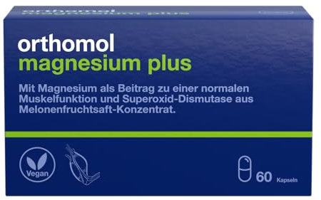 Orthomol Magnesium Plus - für eine normale Muskelfunktion - mit 150 mg Magnesium pro Kapsel und Superoxid-Dismutase aus Melonenfruchtsaft-Konzentrat, 60 St. Kapseln