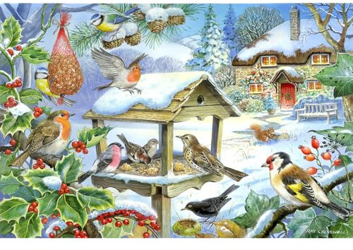The House of Puzzles - Feed The Birds Jigsaw - Big 250 Piece Jigsaws For Adults & Kids, Extra Large Pieces, Artist Illustrated, Scenic Landscape, Deluxe Puzzle Gifts