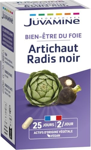 JUVAMINE - Artichaut et Radis Noir - Bien-être du Foie - Contribue au bon Fonctionnement du Système Digestif et Hépatique - 50 Gélules d'origine végétale - Programme de 25 jours