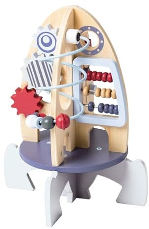 EverEarth Raketen-Aktivitäts-Center aus nachhaltigem Holz – Pastellfarbenes Motorikspielzeug mit vielseitigen Aktivitäten – Motorikbaum Lernspielzeug für Kinder – EE33892