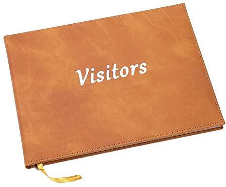 Esposti Visitors Book | Guest Record | Client Signing In | Comments Book for Guests |Tan Leather Feel Cover | 600 Entries | 265 x 195mm