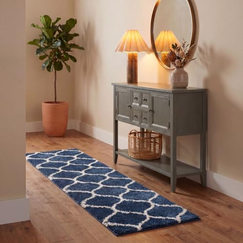 SAFAVIEH Hudson Shag Runner Rug 2'3x8', Plush Trellis Navy & Ivory SGH280C