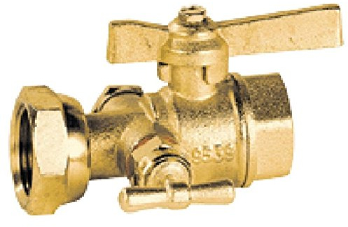 Vanne à sphère double femelle 20x27 laiton écrou tournant avec purge manette 2/3-1/3 laiton 647055