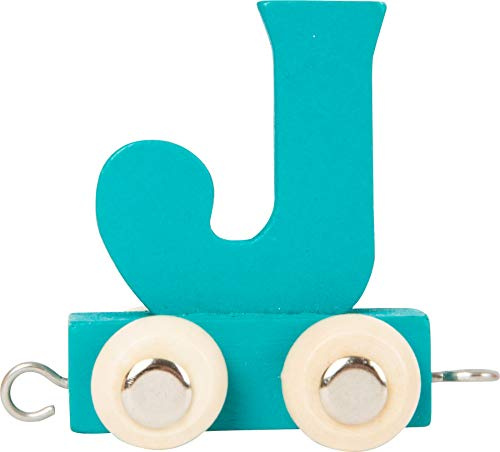 Buchstabenzug bunt | bunte Lok - farbige Waggons | Wunschname zusammenstellen | Holzeisenbahn | EbyReo® Namenszug aus Holz | personalisierbar | auch als Geschenk Set (Farbe Türkis, Buchstabe J)