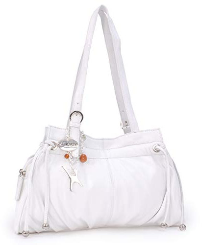 Catwalk Collection Handbags - Damen Leder Schultertasche - Handtasche Mittelgroß - mit Verstellbare Schultergurte - ALICE - Weiß
