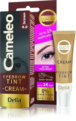Cameleo Tinte para cejas, color marrón, consistencia cremosa, efecto de larga duración hasta 14 días, sin amoníaco, kit de tinte para cejas, juego de 15 aplicaciones, 15 ml