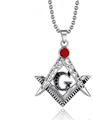 BOBIJOO JEWELRY - Pendentif Collier Acier Inoxydable Argenté Franc-Maçonnerie Rubis Rouge + Chaîne