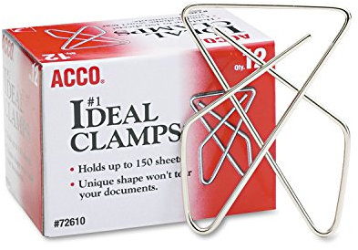 Acco Brand Ideal Paper Clamp (Butterfly Clamp), Smooth Finish, No.1 Size (Large), 12/Box (A7072610)