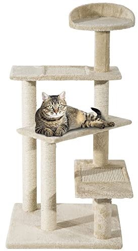 PawHut 100 cm Cat Tree for Indoor Cats Kitten Scratch Scratching Post Climbing Tower Activity Centre Beige