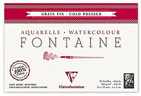 Clairefontaine 96436C Malblock Kopfseitig Geleimt Aquarellpapier Feinkörnig, Fontaine/Hadern, 10 x 15 cm Postkartenformat, 25 Blatt, 300 g Packung, weiß