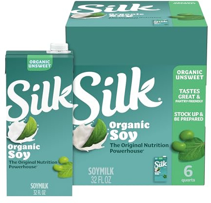 Silk Shelf-Stable Organic Soy Milk, Unsweetened, Dairy-Free, Vegan, Non-GMO Project Verified,32 Fl Oz(Pack of 6)