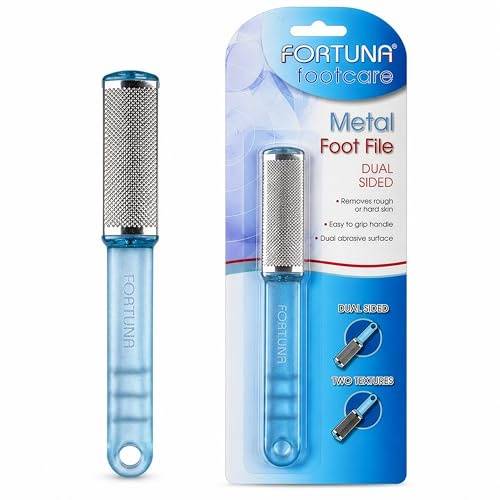 Fortuna Metal Foot File Dual Sided Pedicure Tool for Hard Skin, Rough Heels, Callus Removal, Washable Foot Rasp with Easy Grip Handle