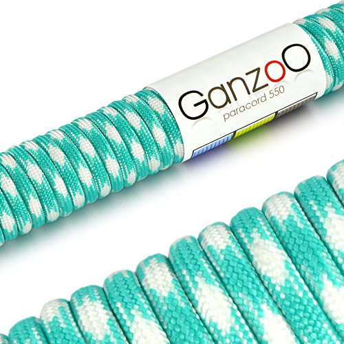 Ganzoo Paracord 550 Seil, Nylon-Polyester, 4mm, Typ 3, 30 Meter, 7 Kernstränge, Outdoor-Schnur, Allzweck-Seil, Hundehalsband, Hundeleine, Armband knüpfen, Camping, Survival - türkis weiß