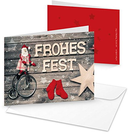 Logbuch-Verlag 10 Weihnachtskarten rot grau FROHES FEST 14,8 x 10,5 cm mit Kuvert - Klappkarte zu Weihnachten weihnachtliche Grußkarte