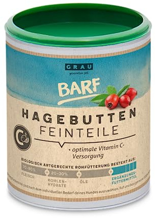 GRAU L’originale, Bacche di rosa canina essiccate, ricche di vitamina C per un’alimentazione naturale integrata (BARF), 1 confezione da 375 g, alimento per cani