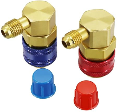 Flexzion Juego de adaptadores de puerto de sistema de conectores rápidos AC R134a para coche, kit de conversión para aire acondicionado HVAC con manómetro de manguera de colector