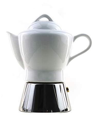 Moka Consorten Italienischer Espressokocher »Nicole« | Edelstahl und weißes Porzellan | Höhe: 16 cm | Füllmenge: 210 ml | Made in Italy