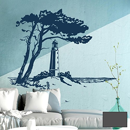 ilka parey wandtattoo-welt® Wandtattoo Wandbild Wandaufkleber Wandsticker Aufkleber Sticker Ostsee Hiddensee mit Leuchtturm M1929 ausgewählte Farbe: *dunkelgrau* ausgewählte Größe: *L - 100cm breit x 74cm hoch*
