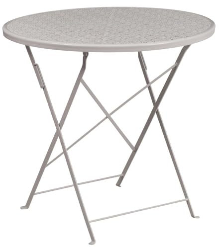 Flash Furniture Oia Klappbarer Terrassentisch aus Stahl, für drinnen und draußen, 76,2 cm, Hellgrau
