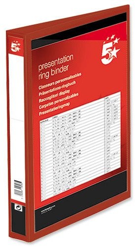 5 Star Presentation Ring Binder PVC 4 D-Ring 38mm Size A4 Red [Pack 10]