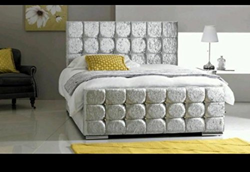 Arezzo Silver Crushed Velvet Storage Bed 4ft6 UK Double Size