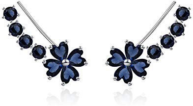 QUKE Damen Modeschmuck Blau Saphir-Farbe Zirkonia Kristall Ear Cuff Braut Hochzeit ganzes ohr ohrstecker