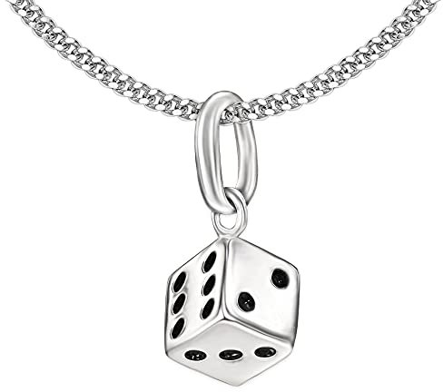 CLEVER SCHMUCK Set Silberner kleiner Anhänger Spieler Würfel 5 mm 3D glänzend teils geschwärzt und Kette Panzer 45 cm STERLING SILBER 925 im Etui sand