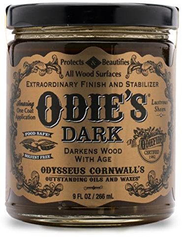 Odie's Scuro • Finitura e stabilizzatore per legno • Si scurisce con il tempo • Barattolo di vetro da 255,1 g • Finitura atossica per alimenti e priva di solventi con incredibile applicazione con una