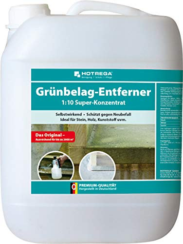 HOTREGA Grünbelagentferner 1:10 Super-Konzentrat 10 Liter | Entfernt Algen & Grünbeläge von Stein, Holz, Kunststoff und Keramik | Säure- und chlorfrei