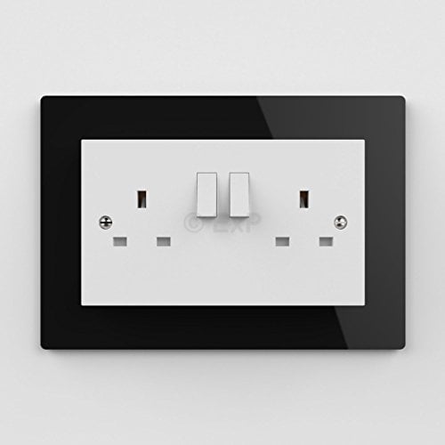 Double Light Switch or Plug Socket Back Plate Finger Surround Panel Black (8 ColoursAvailable) - Free Trolley Token Material Sample Included per Shipment