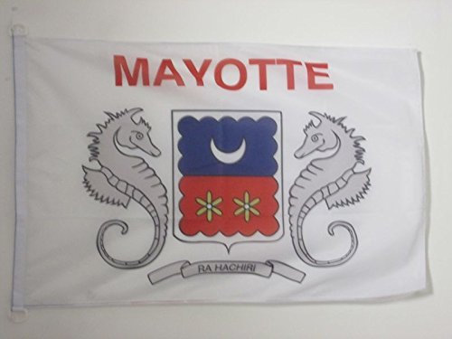 AZ FLAG - Drapeau Mayotte Spécial Extérieur - 90x60 cm - Pavillon Nautique Mahorais - France En Maille Bloquée Avec Anneaux Plastiques Intégrés - 80g