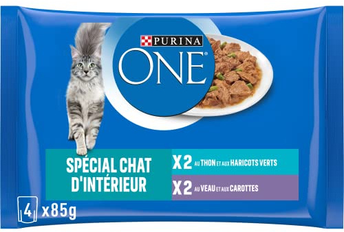 Purina One Schliff in Sauce, Mahlzeit für ausgewachsene Katzen, Kalb + Thunfisch, 12 (4 x 85 g)