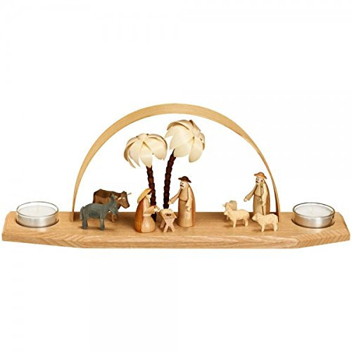 Rudolphs Schatzkiste Schwibbogen Christi Geburt Natur Teelichter BxHxT 32x14x7,5cm NEU Lichterbogen Fensterbogen Spitzbogen Erzgebirge Seiffen Weihnachten Beleuchtung Fensterschmuck Bogen