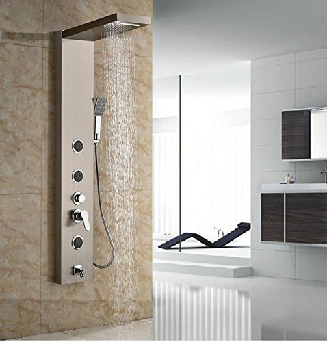 Gowe Luxus-Duschpaneel aus gebürstetem Nickel, mit Regen- und Wasserfallauslauf