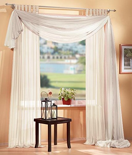 Gardinen Set, 2 x Schlaufenschal Voile, transparent, 245x140, Creme, 1 x Voile Querbehang, Freihanddeko, 140x600, Creme, 61000560