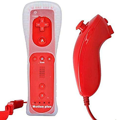 mini kitty 2 en 1 Mando Plus con Motion Plus y Nunchunk para Nintendo Wii + Funda de Silicona - Rojo