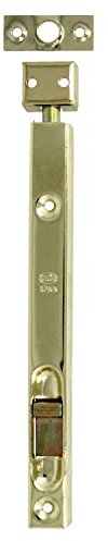 Amig - Pasador de Sobreponer o Embutir para Puertas Mod.400 - Pestillo de Seguridad para Cierre Vertical - Adecuado para Puertas de Doble Hoja - De Acero Latonado - Medidas: 110 x 16 mm