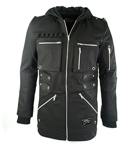 Vixxsin Herren Gothic Jacke mit Kapuze, Nieten und Reißverschlüsse - Huntsman Jacket Winterjacke (S)
