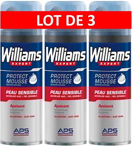 Williams Protect Rasierschaum für empfindliche Haut, hypoallergen, beruhigend, 200 ml, 3 Stück