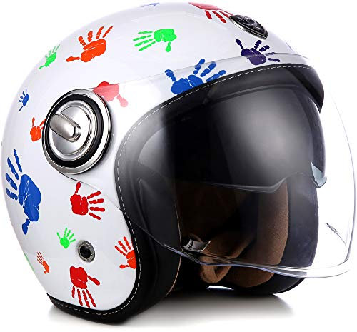 SOXON® SP-888 „Color Hands“ · Jet-Helm · Motorrad-Helm Roller-Helm Scooter-Helm Moped Mofa-Helm Chopper Retro Vespa Vintage · ECE 22.05 Sonnenvisier Schnellverschluss SlimShell Tasche XL (61-62cm)