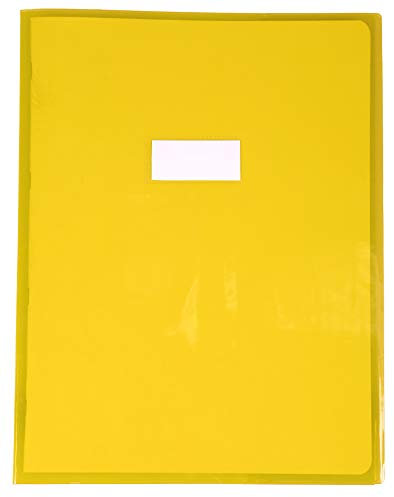 Calligraphe 73404AMZC Un Protège-Cahier Cristalux Jaune - 24x32 cm - 22/100ème avec Porte-Étiquette - PVC Transparent Lisse