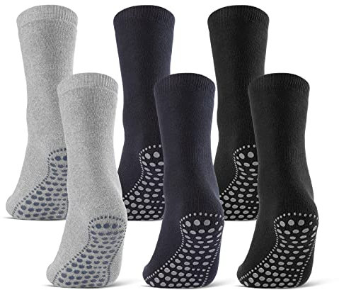3 oder 6 Paar ABS Socken Herren Damen Anti Rutsch Socken Baumwolle 8600 WP (Schwarz Blau Grau 6 Paar 39-42)
