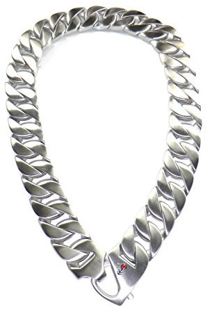 MARSOXX extrem breite (32mm), silber gebürstete, matte, auffällige Edelstahl Panzerkette als Cuban Link Chain Halskette für den jungen Mann, Biker, Gay, Leder, Szene oder Fetisch-Herren - Einzigartig