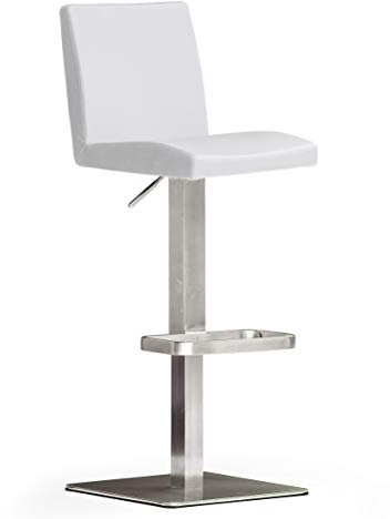 Robas Lund Barhocker Weiß mit Lehne Barstuhl drehbar 180 Grad, Hocker höhenverstellbar, PU LO.PES