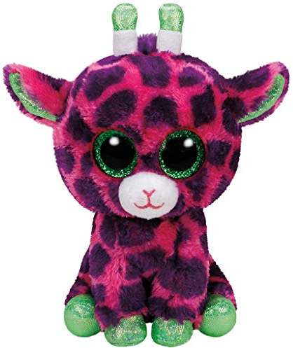 TY 37220 - Gilbert - Giraffe Pluschtier mit Glitzeraugen Glubschi's Beanie Boo's, 15 cm, rosa/lila