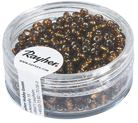RAYHER - Rocailles, 2,6 mm �, mit Silbereinzug, Dose 16g, dunkelbraun