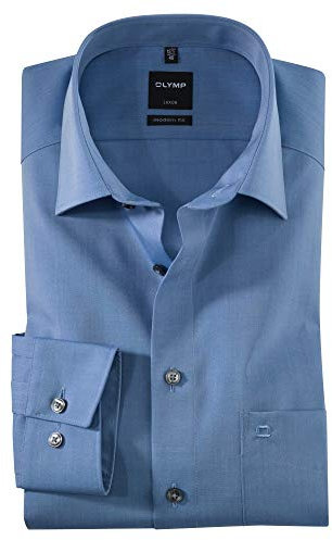OLYMP Herren Oberhemd Langarm Luxor,Uni,modern fit,New Kent,Blau 15,44
